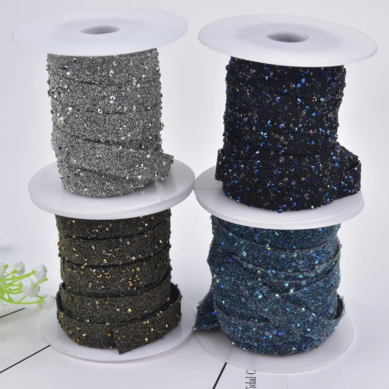 2 Yards/Lot Rhinestone Applique Resin Trimming Hot Fix Tape Wedding Decoration Caviar Beads Banding Belt Diy Accessories 1.5cm