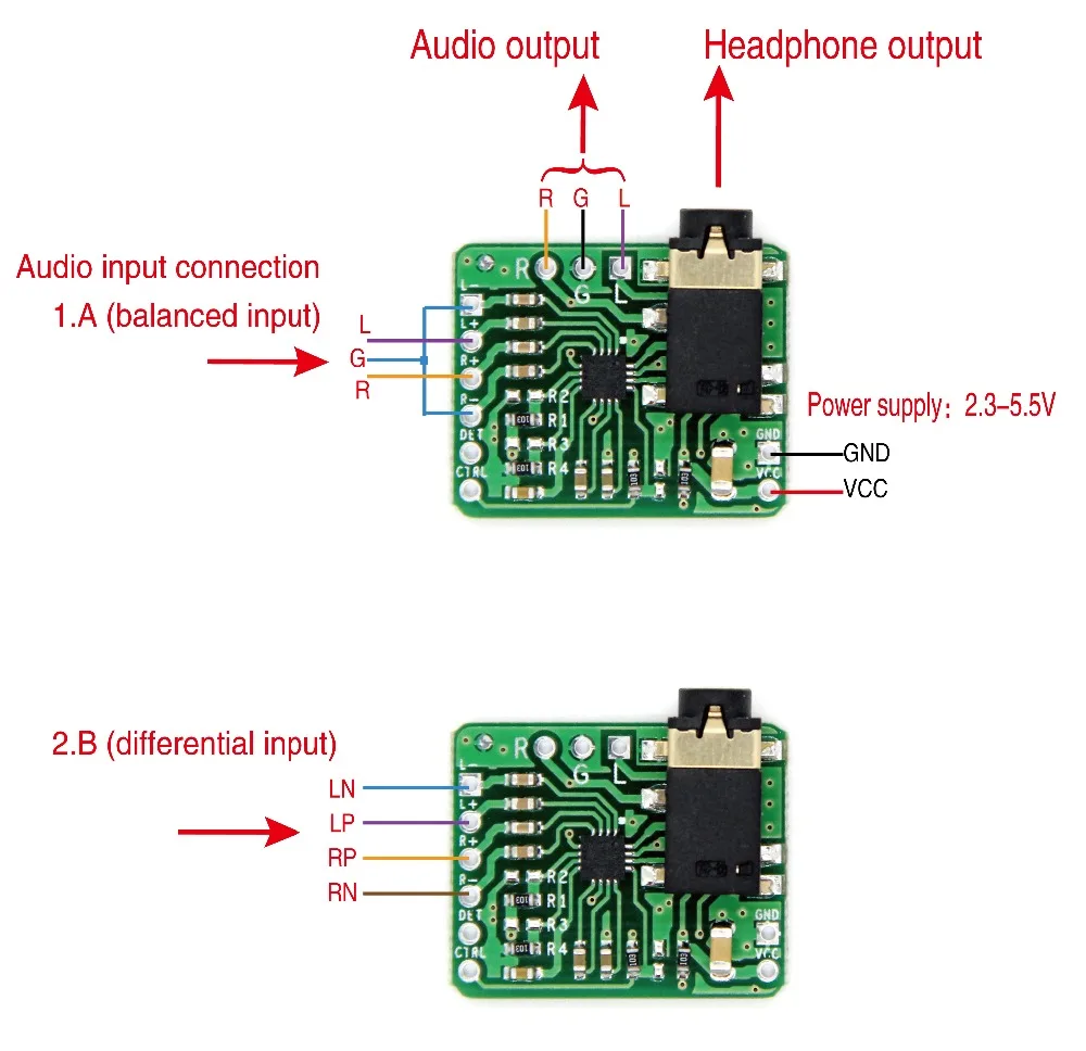 TPA6132 Difference Balanced Single Port Output Amplifier Board I Headphone Amp HIFI 2.3 ~ 5.5V