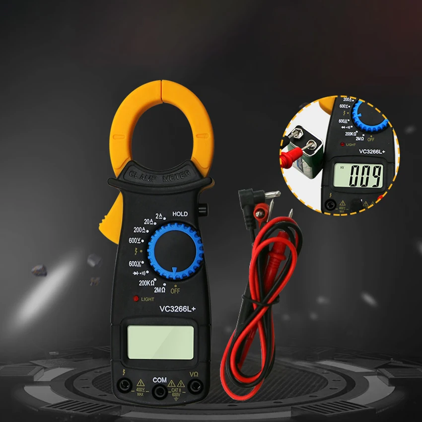 Digital Clamp Meter 2/20//200A AC, 600V AC/DC, 200K/2M Ohm +Fire Line Identification Anti-Burning Table Clamp Universal Meter