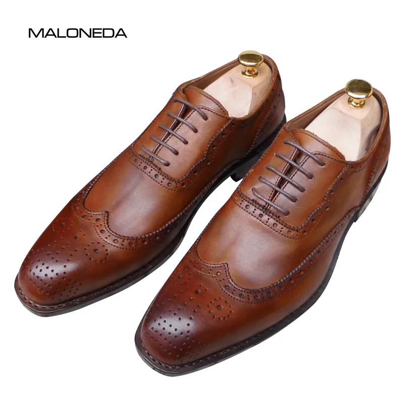 

MALONEDA Bespoke Men's Brogue Oxfords Formal Leather Shoes Handmade With Goodyear Welted Genuine Leather Dress Wedding Shoes