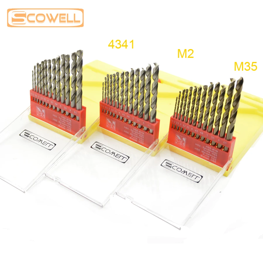 SCOWELL 13 PCS HSS M2 Drill Bits Set Cobalt5% M35 Cobalt Drilling Bit For Metal Metric 1.5mm - 6.5mm HSS Jobber Drills DIY Tools