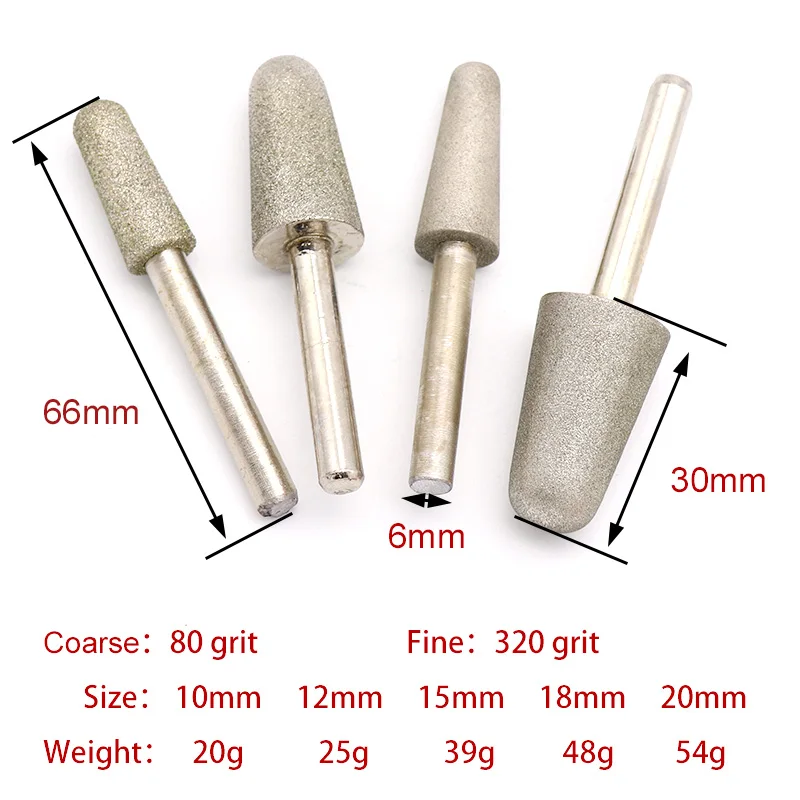6Mm Shank 10-20มม.60/320กรวดกรวยหัวเจียร Bullet โรตารี่ Bits สำหรับกระจกแก้วหินหยกแกะสลักเครื่องมือเจาะ