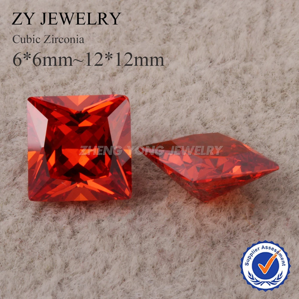 Princess Cut 5A Orange Red Diamond Cubic Zirconia Square Shape CZ Gemstone