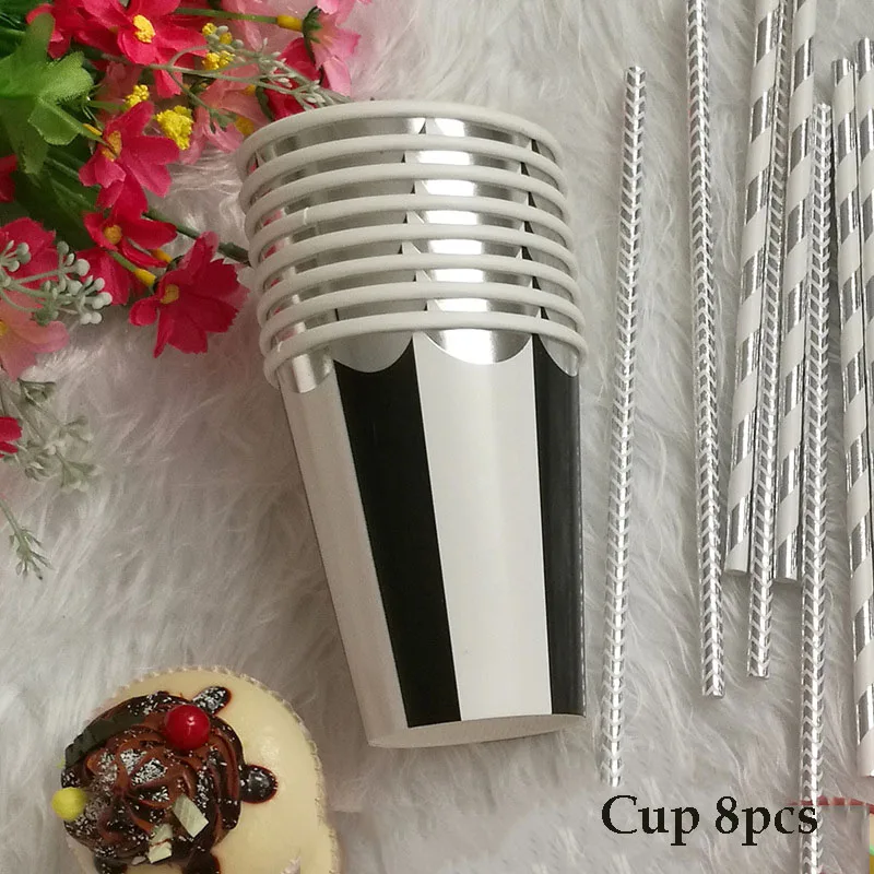 Black Stripe Party Plate Cups Paper Straw Disposable Tableware Sets Wedding Kids Birthday Decor Children Picnic Favors Supplies