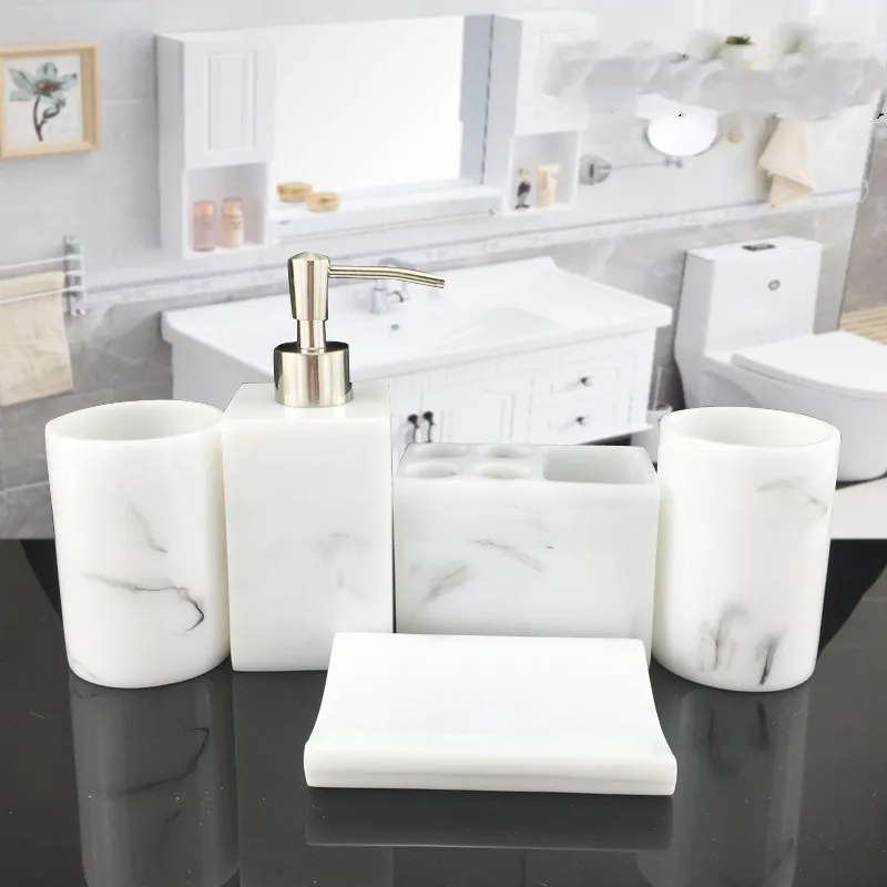 Wedding Decoration Marble texture White Resin 5pcs set Bathroom Accessories Toiletries Brushing CupsHome Decoration Gift