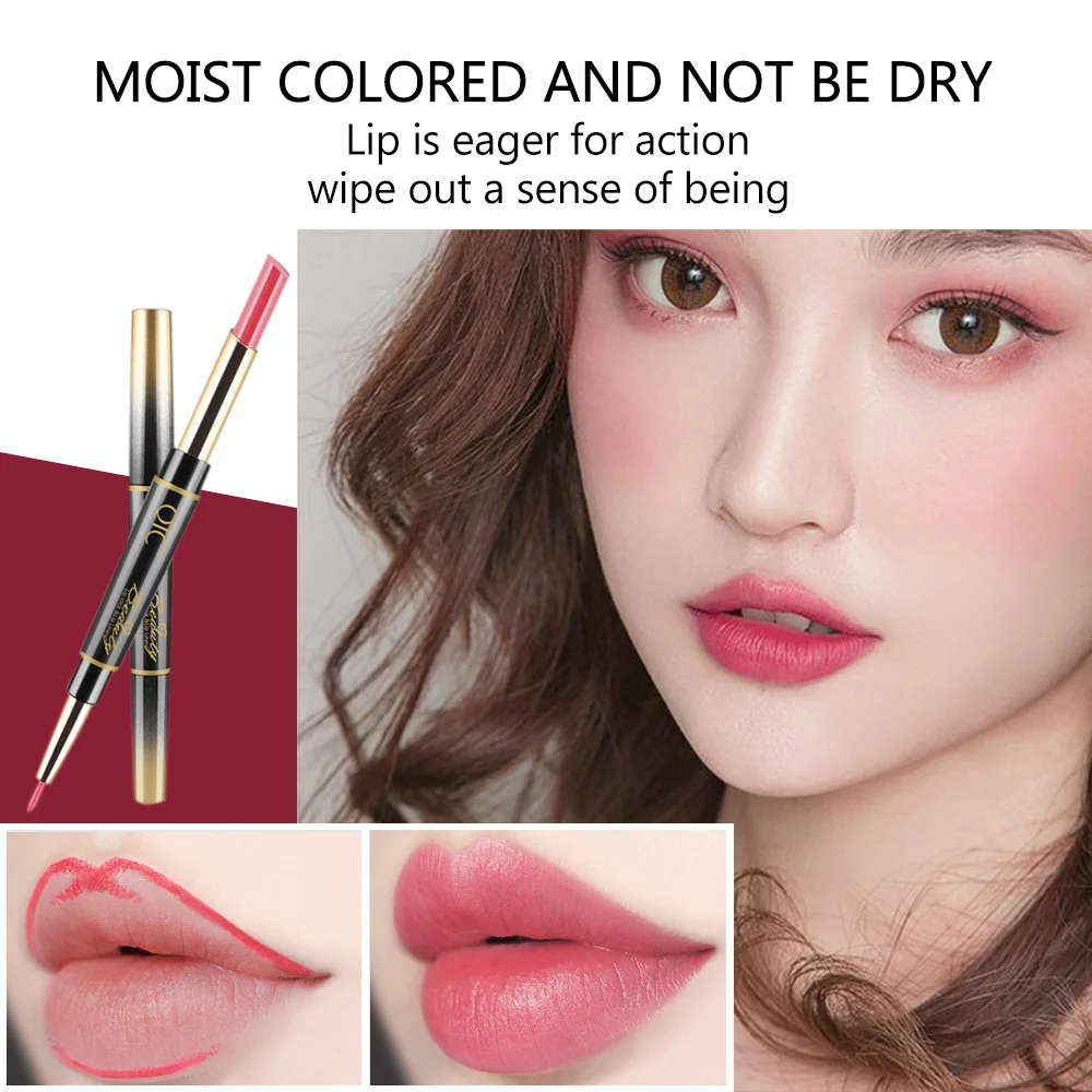 Double-end Matte Lipstick Long Lasting Waterproof Rotating Lip Liner Red Rose Makeup Lipstick Set Cosmetics