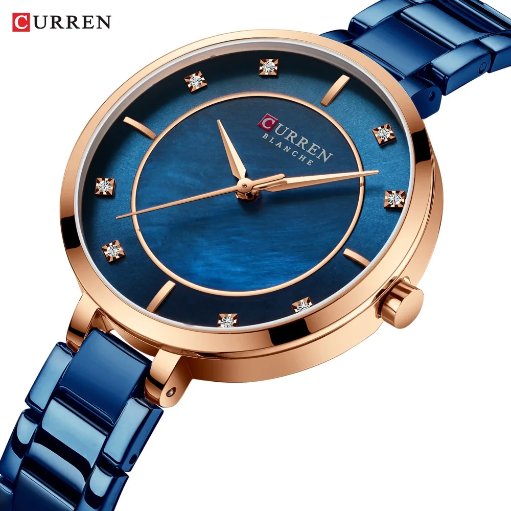 CURREN Women Watches Luxury Brand Stainless Steel Band Dress Ladies Wristwatch with Crystal Rhinestone Quartz Clock Female