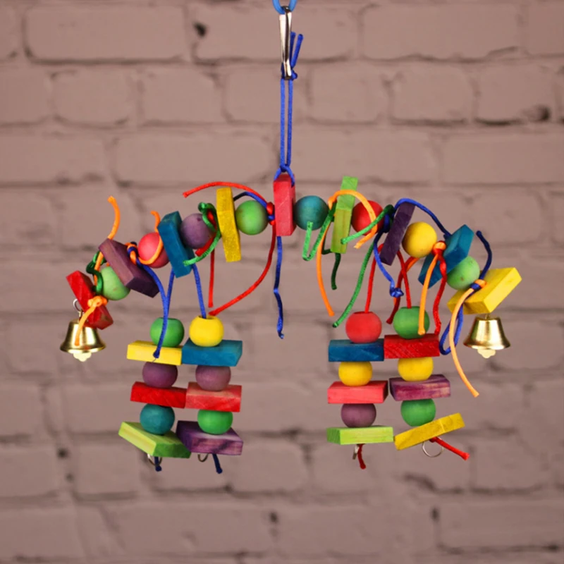 

Parrot Bird toy Colorful Wood Block beads Chew toy Hanging Swing toys For Small Medium Parrots Training Bird Cage Accessories