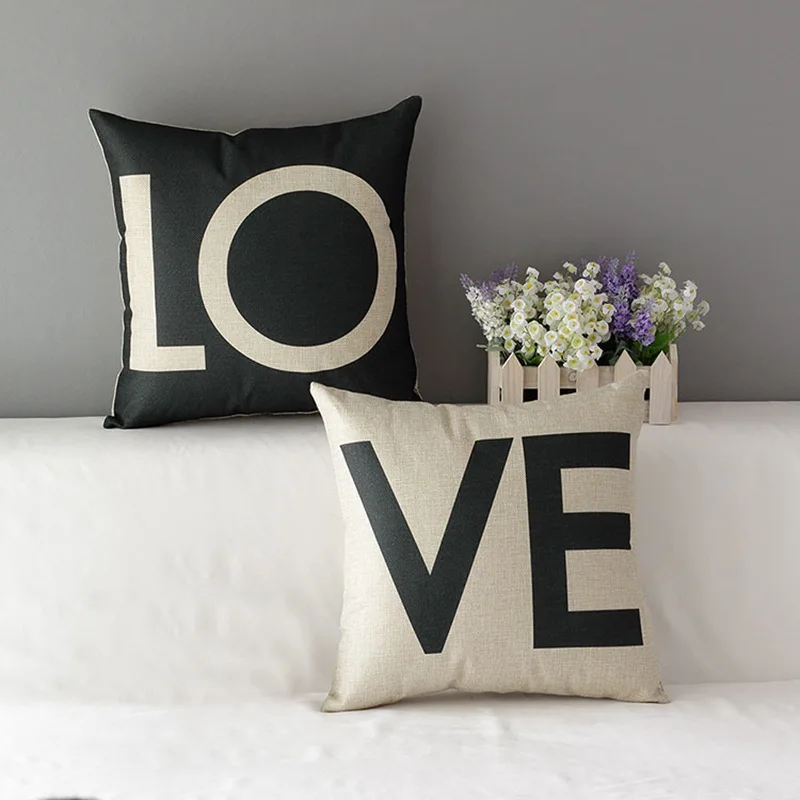 

Wedding Cushion Pillow Covers LOVE MR MRS Letter Print Pillow Case Couple Bedroom Pillow Case Decorative Cotton Linen Cushions