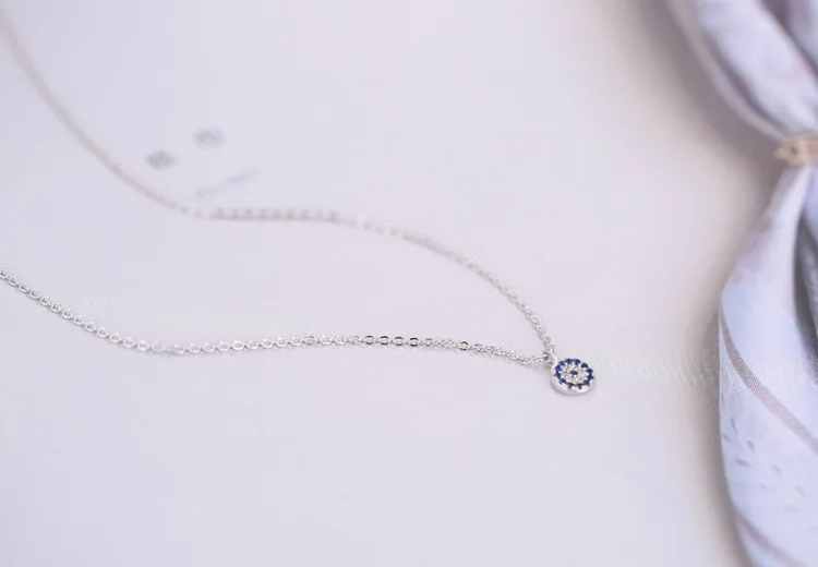 925 Stamp Silver Color Eyes Of Evil Necklaces Pendants Women Blue Cubic Zircon Wedding Necklaces&Pendants Jewelry image 5