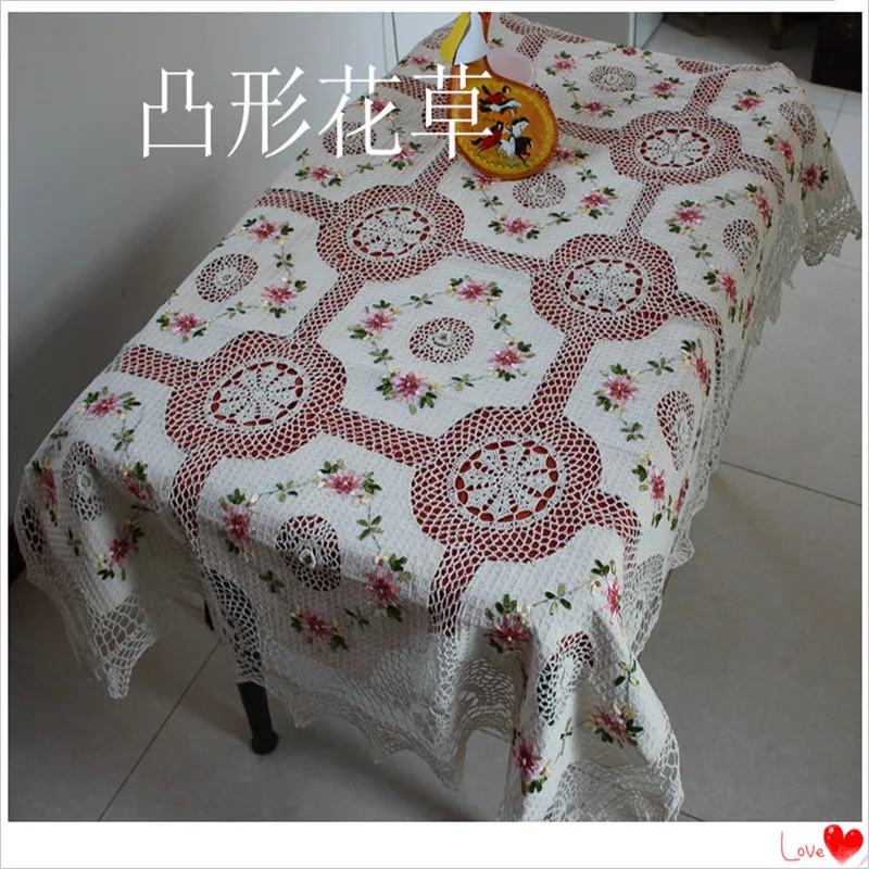 

2016 new arrivals high qualilty home decorative crochet lace rectangle tablecloth cotton with embroidery flowers for home decora