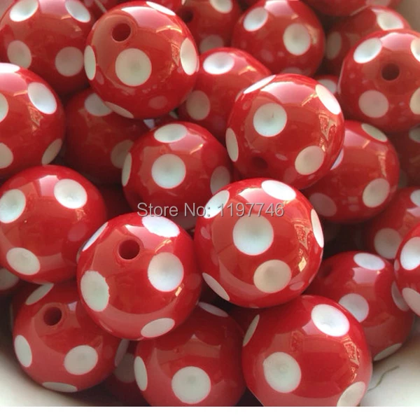 Wholesale 20mm 100pcs Hot Red resin round loose Chunky Polka Dots Gumball bubblegum beads for girl's necklace