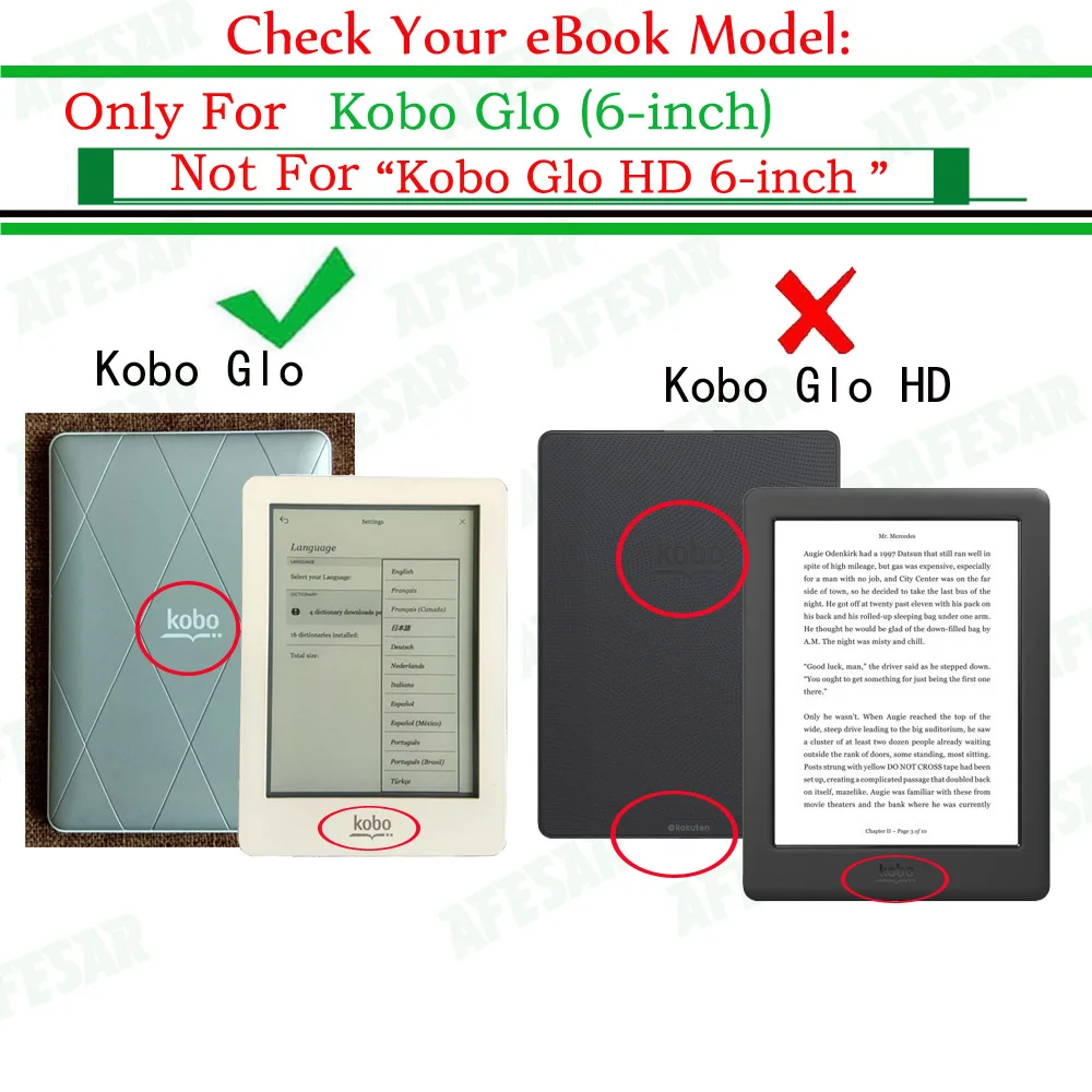 Model N613 EBook Flip Cover Case for Kobo Glo 6 Inch Rakuten Ebook Ereader Pu Leather Cover Pouch with Magnetic Closured Sleep