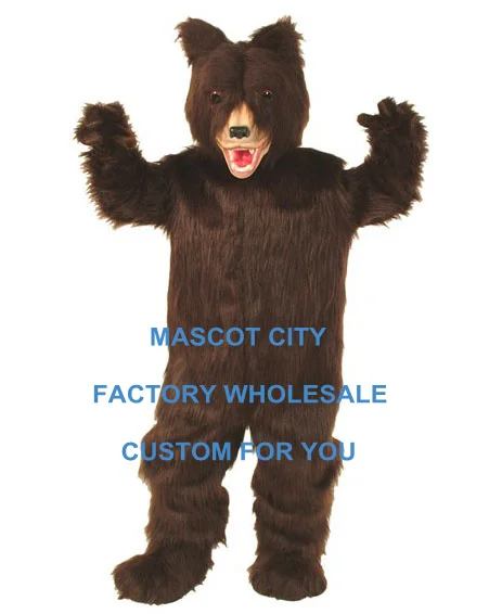 

Long Fur Dark Brown Grizzly Bear Mascot Costume Adult Size Mascotte Outfit Suit Party Carnival Fancy Dress EMS FREE SHIP SW510