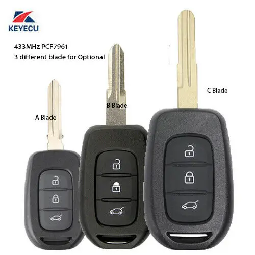 

KEYECU Remote Key Fob 3 Button 433MHz PCF7961M for Renault Duster Dokker Trafic Master