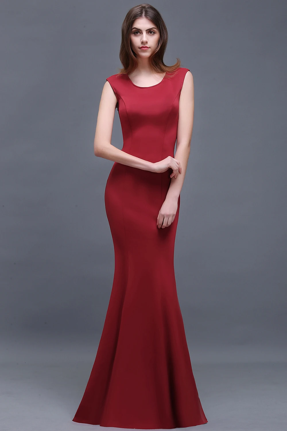 Simple Women Burgundy Mermaid Long Evening Dresses Cap Sleeve Elegant Evening Gowns Formal Party Dress robe de soiree