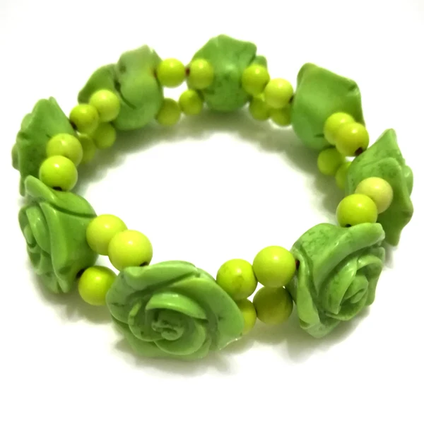 8 inches Stretch 10*30mm Green Flower Shaped Man Hand Carved Natural Turquoise Bracelet