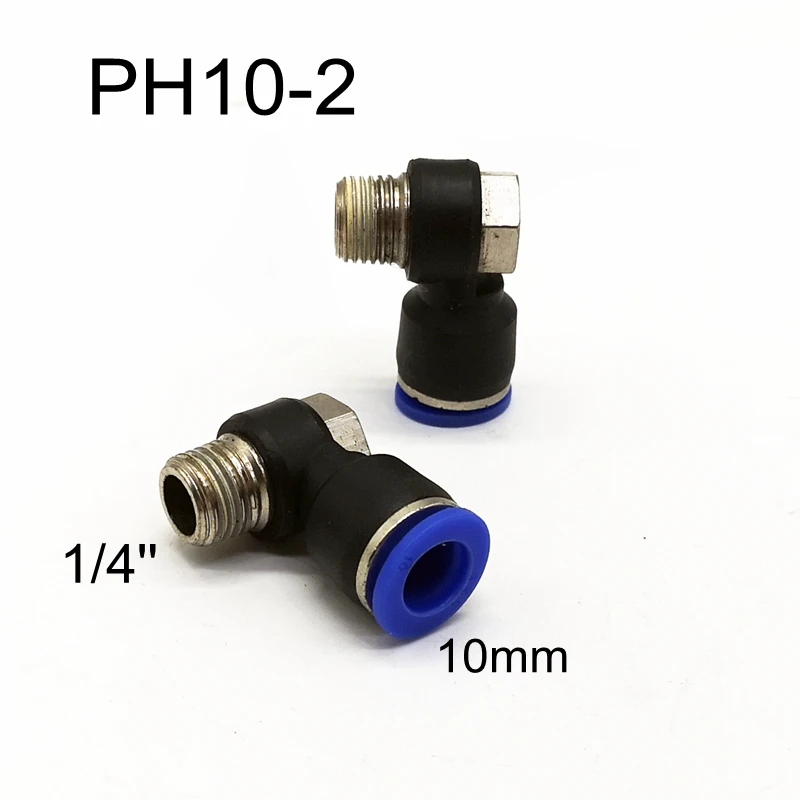 

10pcs/lot Hexagon Male Thread 1/4'' Elbow Fitting 10mm Tube PH10-2 Pneumatic Fittings