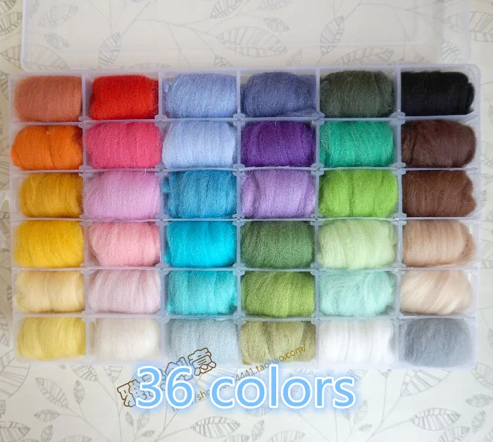 1 set mix 36 Wool Fiber Roving For Needle Felting Hand Spinning DIY wool felt Gift boxes  Storage box