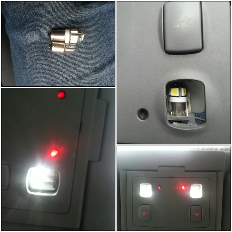 10PCs Car Led T5W BA9S Bulb 5050 SMD 5 Led Light Lamp 12V 100Lm Car Interior Lamp White BA9S Led Light Car Parking Light