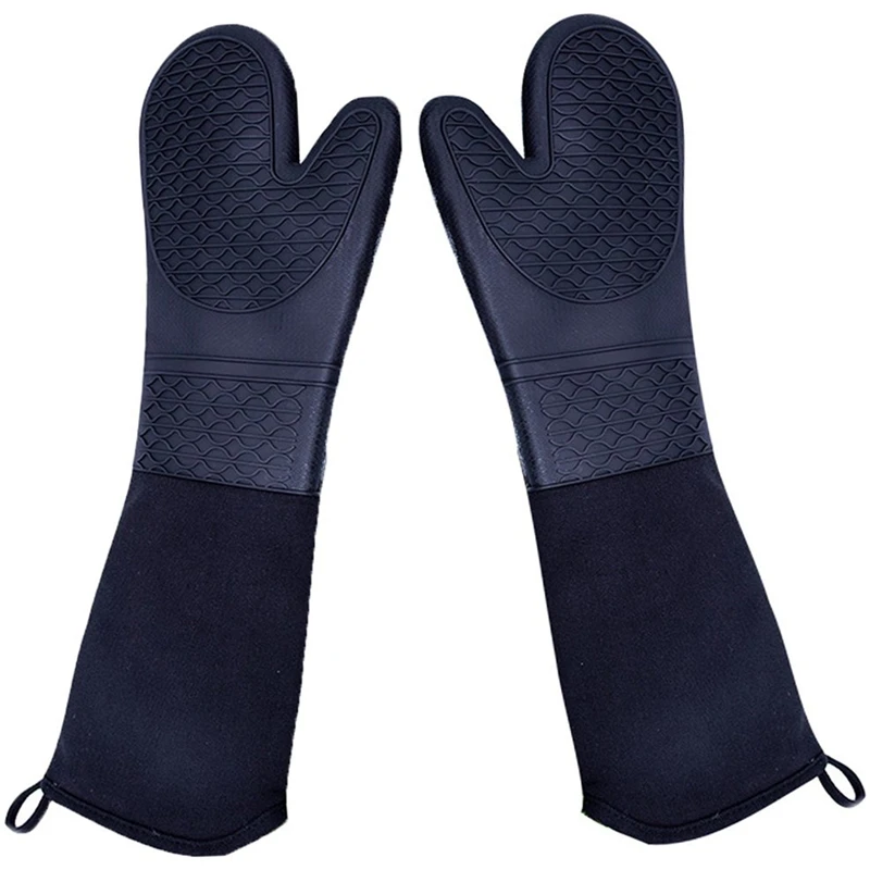 ABLA Super Long Silicone Oven Gloves Heavy Duty Commercial Grade Oven Gloves Heat-resistant Bbq Gloves, Heat Insulation Gloves,