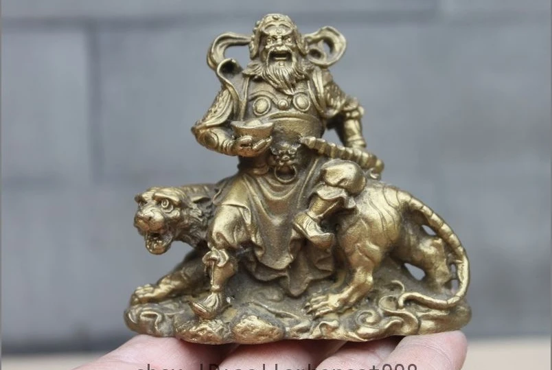 

China Folk Classical Brass Copper Ride Tiger God of wealth Buddha Statue