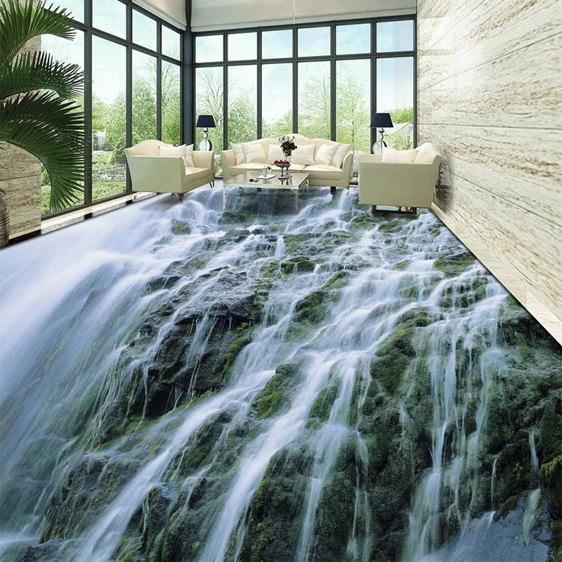 beibehang 3D Flooring Mural Wallpaper Landscape Waterfall Floor Murals Bathroom PVC Self Adhesive Waterproof Floor Wall paper