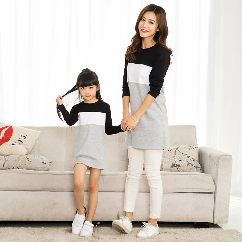 Family Look Mother Daughter Dress Family Clothing Father Son T-Shirt Cotton Patchwork Striped Family Matching Outfits