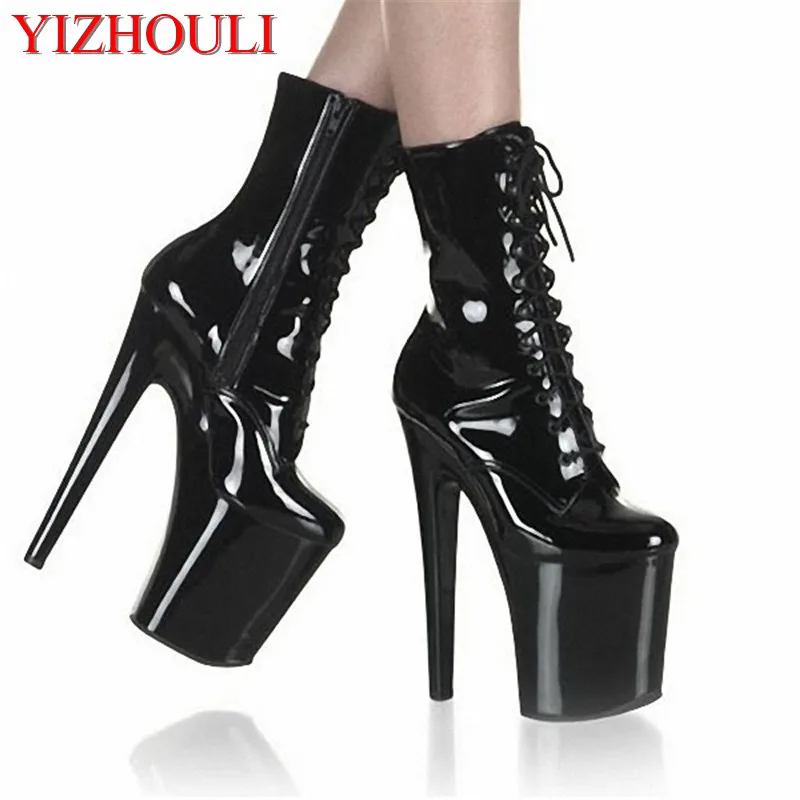 fashion sexy knight female 8 inch high heel platform ankle boots for women autumn winter shoes 20cm black pole dancing boots