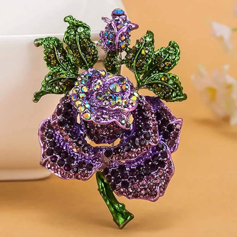 Four color Rose Flower brooch Women Best Wedding Accessories Esmalte Enamel Pin Brooch Colares Violetta Purple Brooch Broches