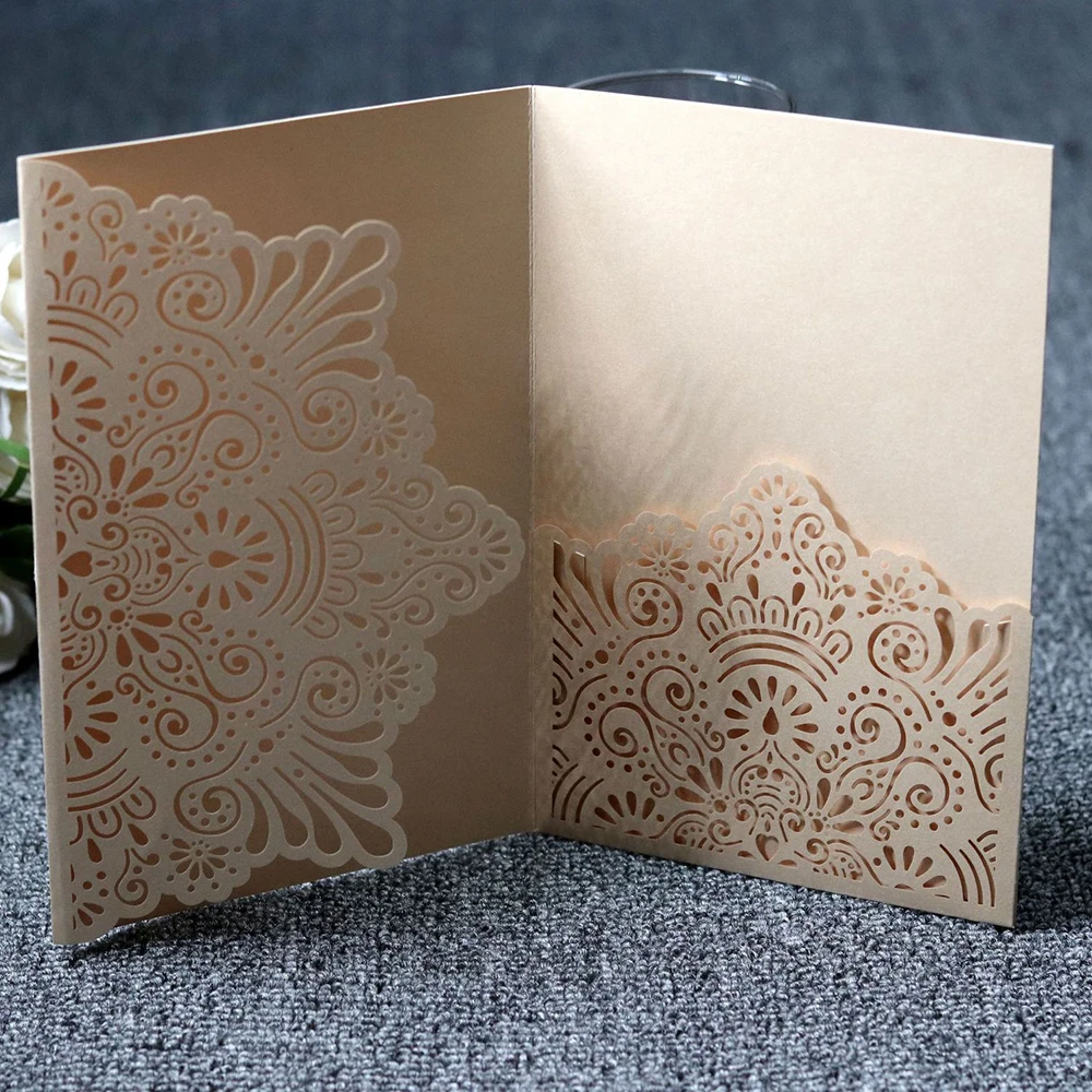 Cartão de convites do casamento do laço elegante, Envelopes do favor, Decoração do partido, Flora nobre, branco, champanhe, azul, corte do laser,