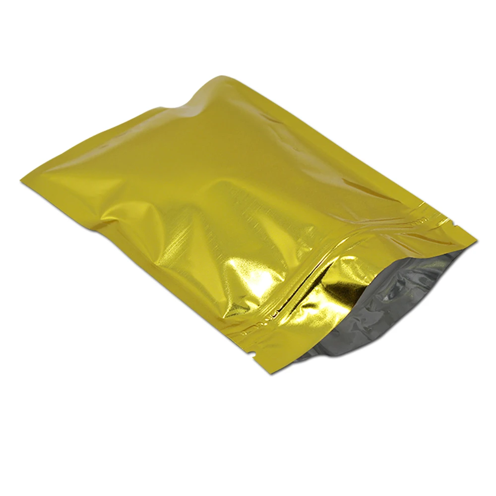 

Silver Golden Aluminum Foil Zip Lock Package Bag Reclosable Mylar Dry Flower Storage Pouch Candy Powder Retail Heat Sealable Bag