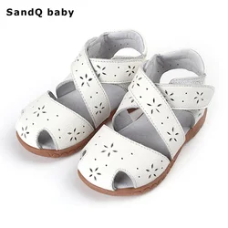 2024 Summer Sandals Genuine Leather Children Shoes for Girls Hollow Out Kids Sandals Girls Princess Shoes Cross Girls Sandals