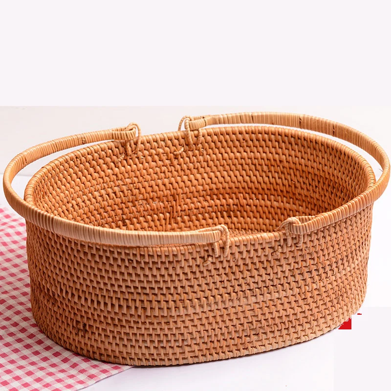 Autumn Rattan Hand-Made Rattan Fruit Basket Living Room Home Portable Storage Basket