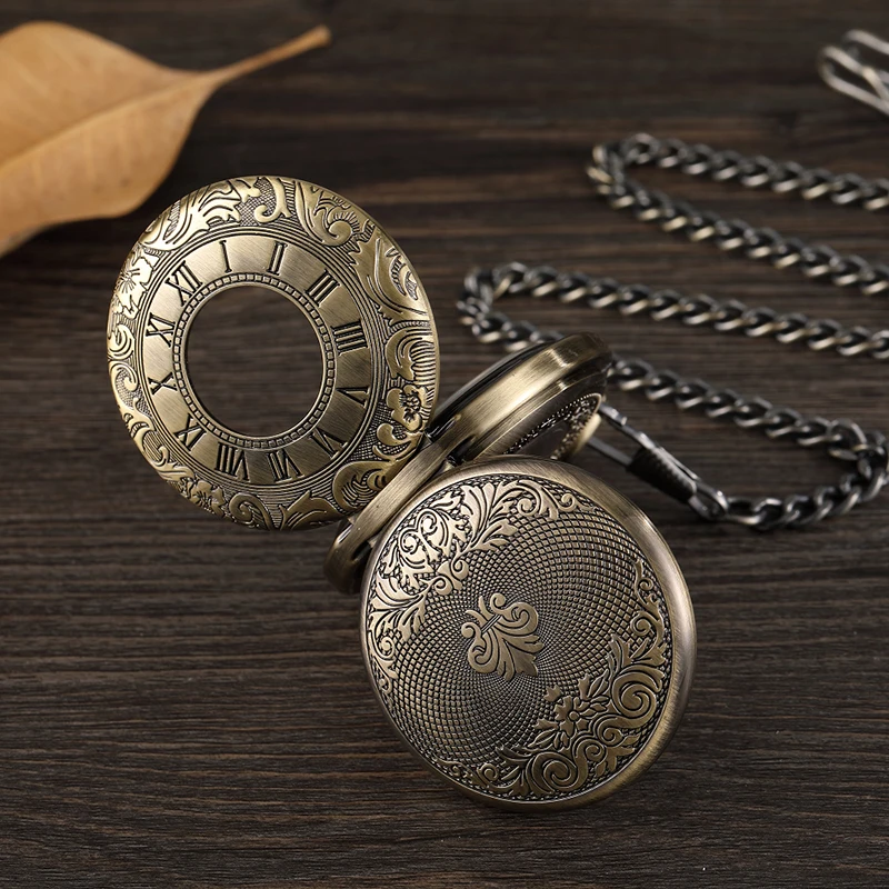 Dupla Face Mecânica Pocket Watch Homens Oco Steampunk Esqueleto Mão Vento Vintage Pocket & Fob Relógio Masculino Relógio Cintura Cadeia