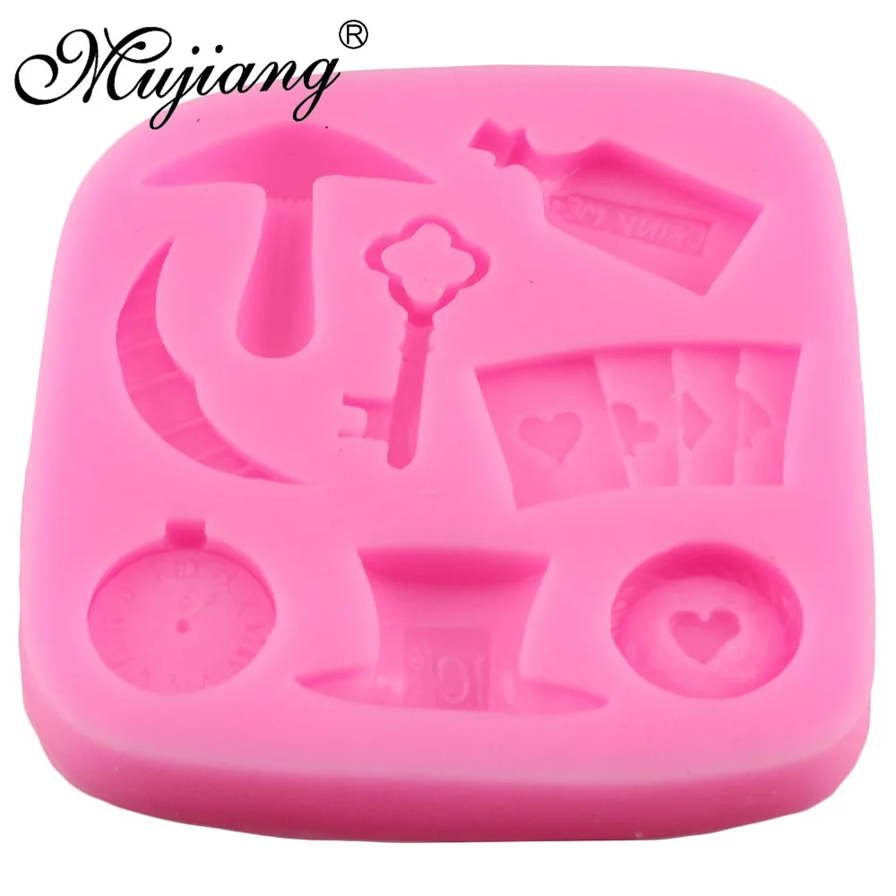 Mujiang Alice Wonderland 3D Poker Fondant Cake Decorating Tools Cake Border Silicone Molds Gumpaste Chocolate Candy Clay Moulds