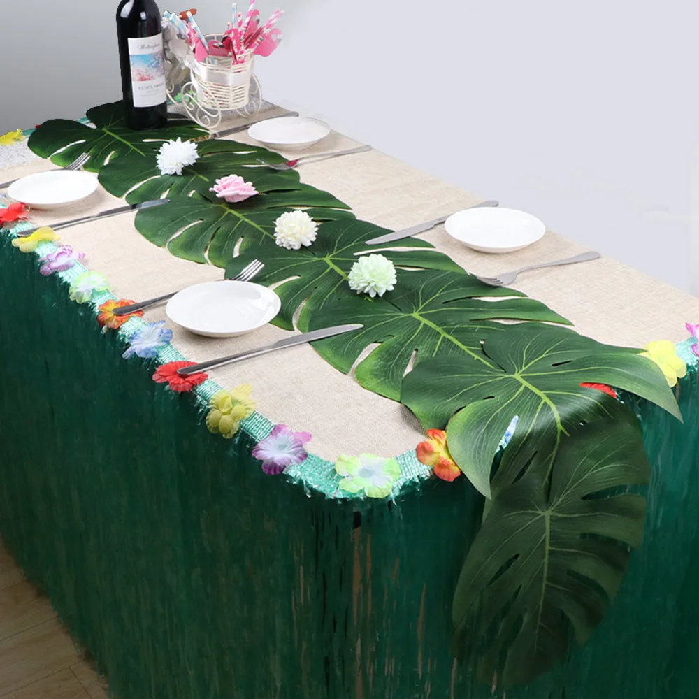 Ourwarm 12Pcs Artificial Palm Leaves Table Runner for Wedding Hawaiian Luau Theme Party Supplies Table Decoration Summer Party