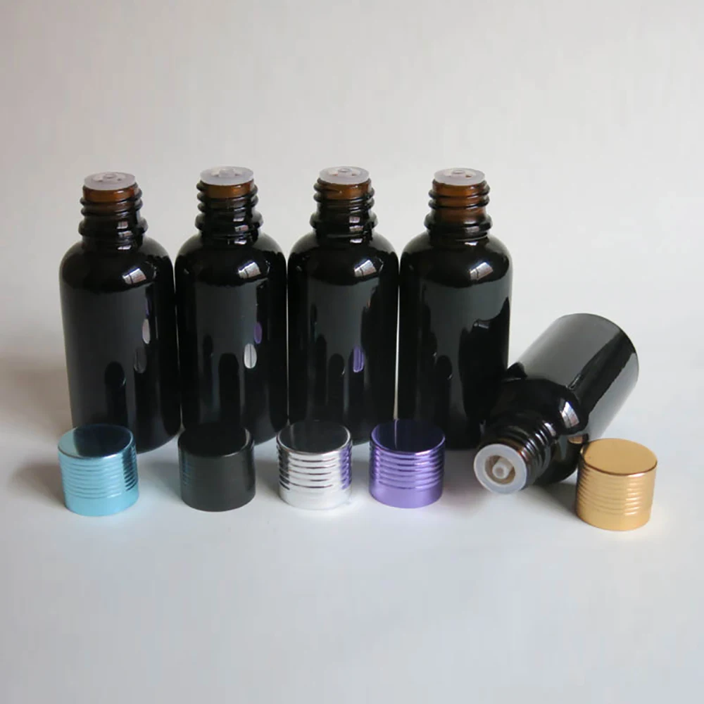 wholesale 30ML Black Glass  Essential Oil Bottle ,30CC black glass Vials Essential Oil Bottle with white aluminium screw cap