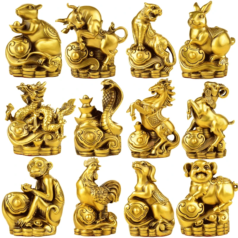 FENGSHUI Handmade Chinese Zodiac Animals Sheep Dragon Tiger Dog Rabbit Horse Monkey Pig Rooster Snake Rat Ox Collectible Statue