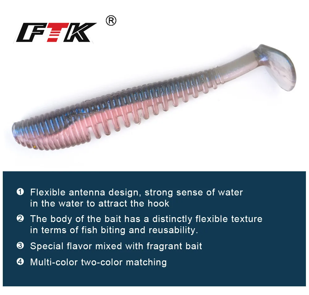 FTK 75mm 100mm 125mm Silicone Bait Smell Soft Fishing Lure 4-10PCS Wobblers Worm Shad Artificial Fishing Bait For Bass