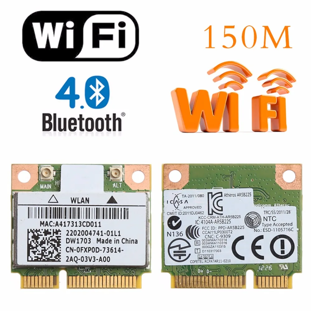 Беспроводная мини-карта PCI-Express, Bluetooth V4.0, wi-fi, для Atheros AR5B225, DELL DW1703, CN-0FXP0D