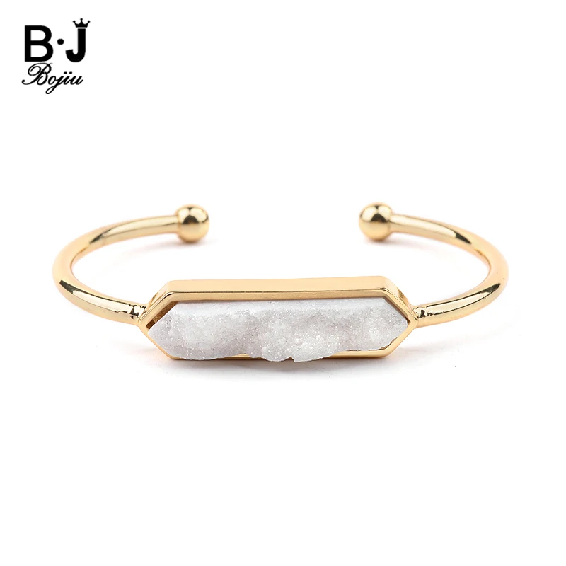 

BOJIU Women Bangles Druzy Gold Color Bangles White Green Blue Black Fashion Jewelry Natural stone Druzy Cuff Bracelets BR004