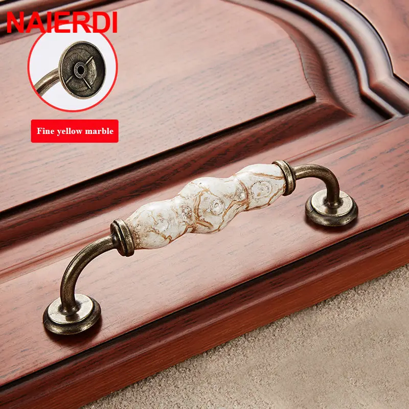 NAIERDI 128mm Gourd Crack Black Bronze Ceramic Cabinet Handles Zinc Alloy Drawer Knobs Wardrobe Door Handles Furniture Handle