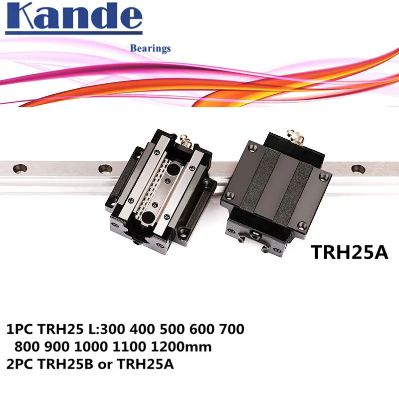 Precision rail 1PC TRH25 Linear guide + 2PCS TRH25B Block or TRH25A Flange Block L 300-1200 mm for CNC