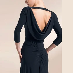 Black Ballroom Latin Dance Tops Women Backless Modern Dancewear Customized Performance Costume Tango Dancing Clothes DL3502