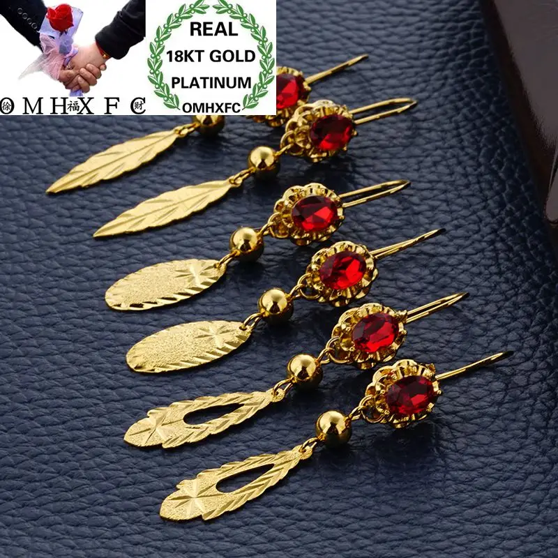 

OMHXFC Wholesale European Fashion Woman Girl Party Wedding Gift Gold Red Leaves AAA Zircon 18KT Gold Drop Earrings ER44