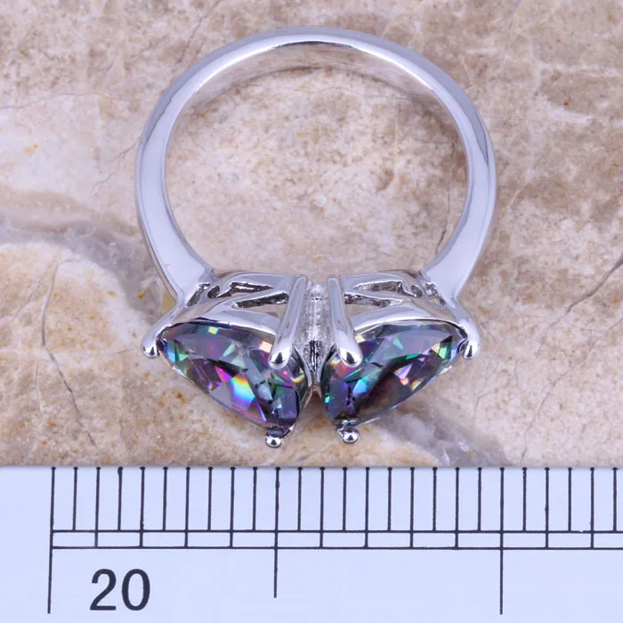 Rainbow Cubic Zirconia Silver Plated Ring Size 5 / 6 / 7 / 8 / 9 E678