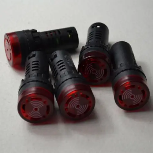 New 5Pcs TOP DC 12V DC24V DC36V AC220V 22mm Red LED Indicator Light with Buzzer
