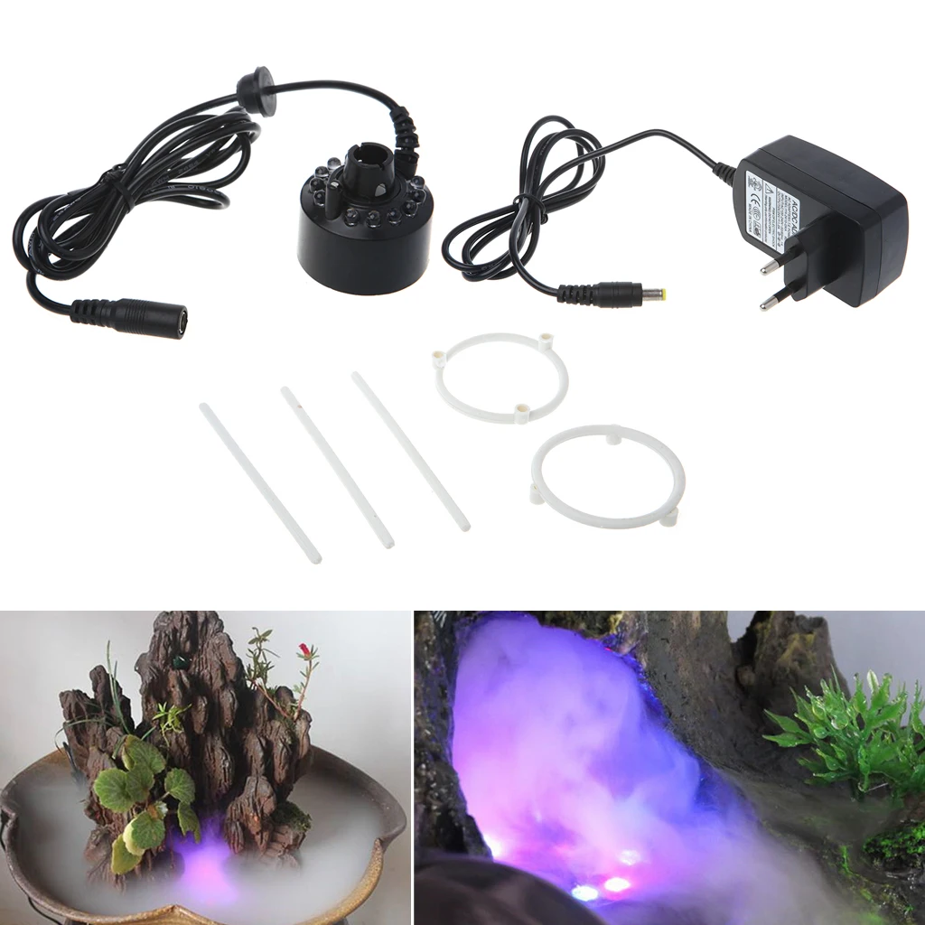 12LED 20mm Metal Super Ultrasonic Mist Creator Fogger Nebulizer Water Fountain  EU Plug