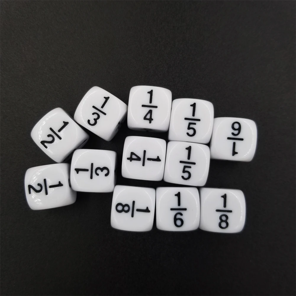 1 Dozen White Acrylic Fraction Dice Children's Teaching Props #16 Round Corner Arithmetic Mental Toy 1/2 1/3 1/4 1/5